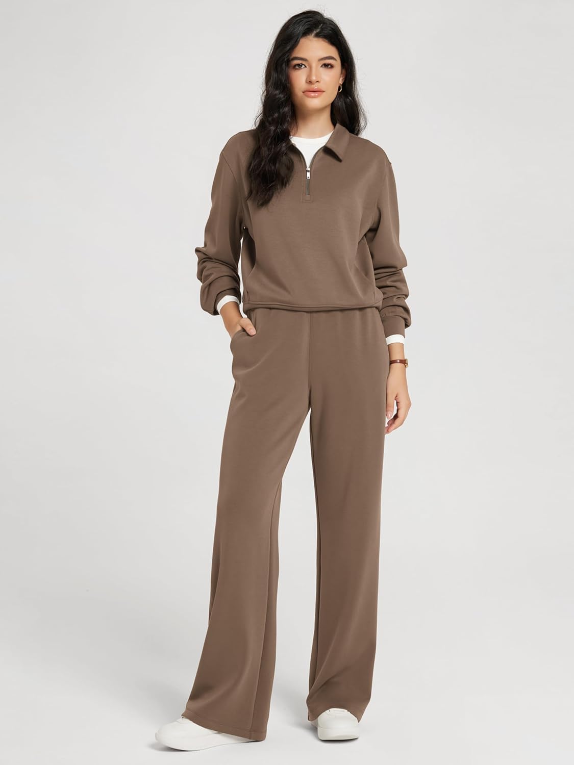 ODODOS Modal Soft Half-Zip Collared Sweatshirts for Women Long Sleeve Relaxed Pullover Top with Pockets - Image 3