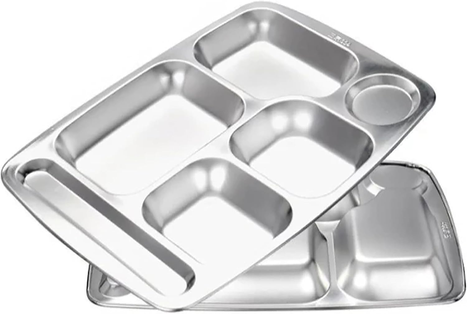 Stainless Steel Divided Tray 6 Compartment Food Plate for Eating 2 Pack Dinner Plates