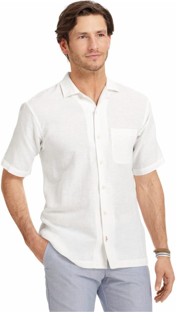 IZOD Men's Short Sleeve Linen Cotton Button-down Woven