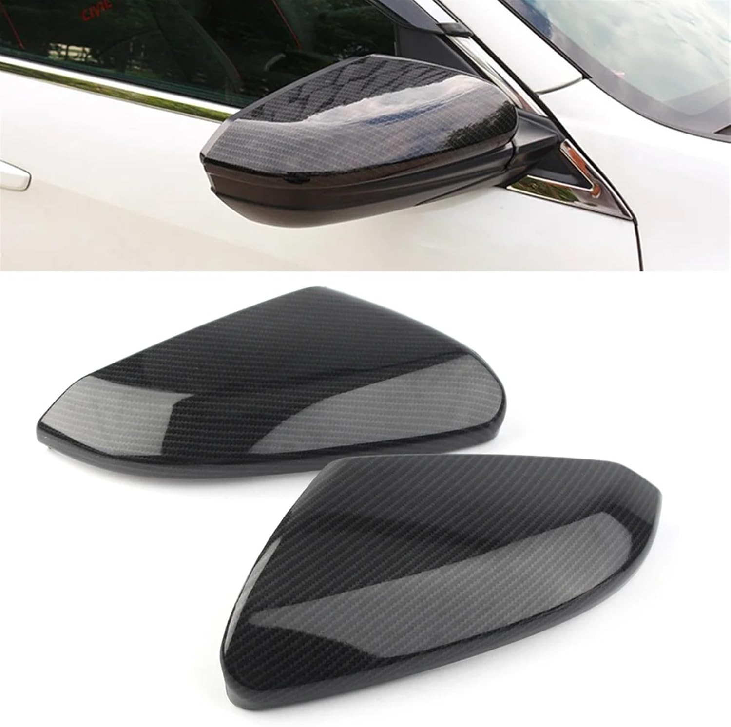 2Pcs Auto Car Side Mirrors Rear View Mirror Wing Trim Cover Protection Carbon Fiber Style Compatible for Honda Civic 2016 2017 2018