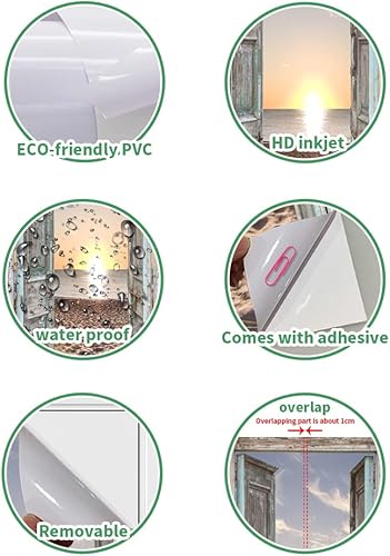 Miniatura 8 de KACOLOR Calcomanía 3D para puerta de dormitorio, sala de estar, baño, 2 calcomanías de pared, autoadhesivas, impermeables, extraíbles, murales de