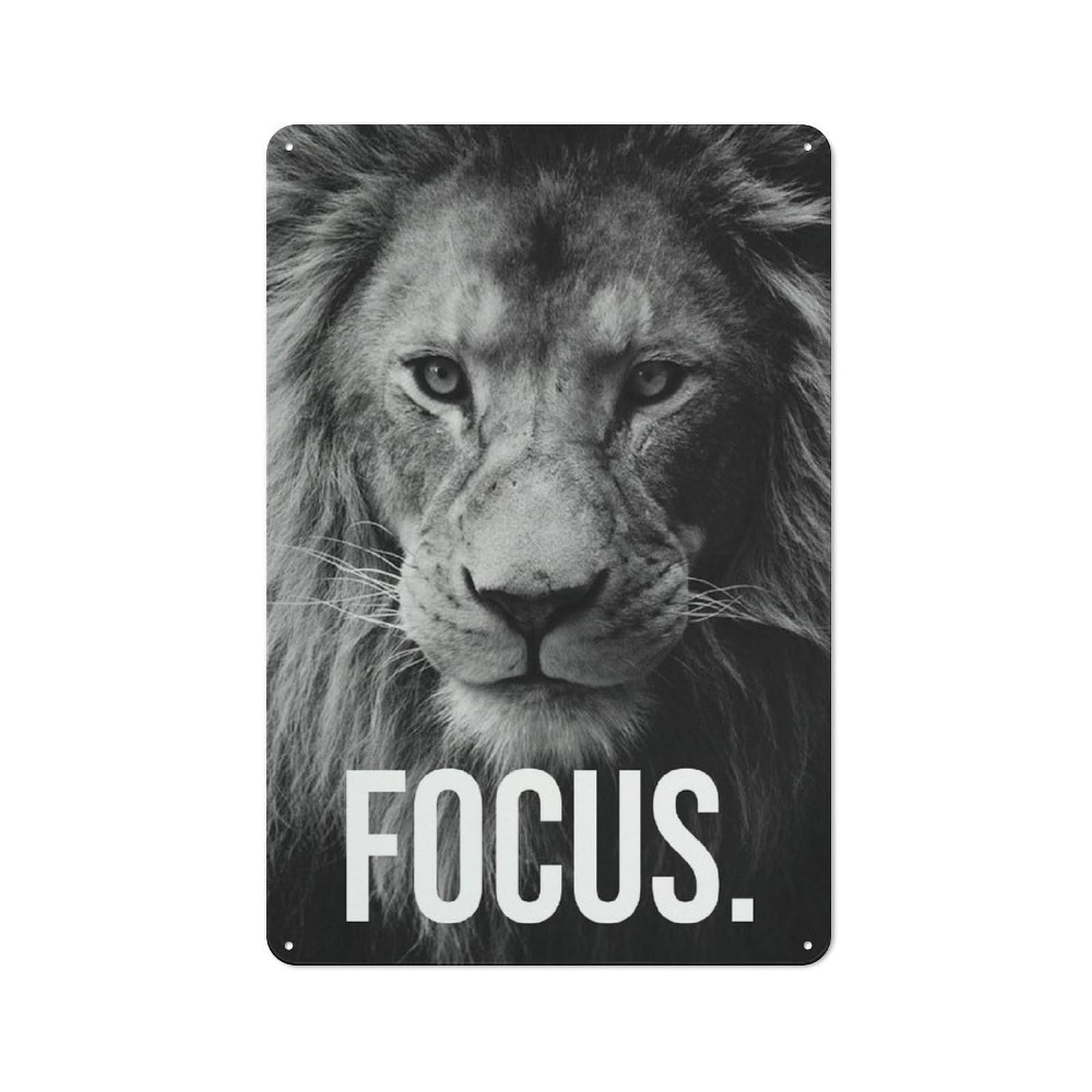 Junmoney Style-7 Tin Sign 30X20cm With Focus Lion Motivation For Workshop Wall, Rustic Decor, Suited To Workshop Decor Fans