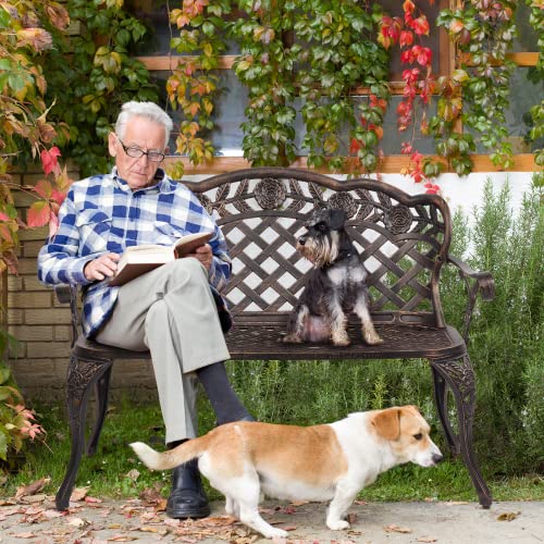 Image of VINGLI 42.5 inch Patio Garden Bench Outdoor Metal Rose Loveseat, Cast Iron Cast Aluminium Frame Antique Finish Park Chair, Accommodates 2-3 People