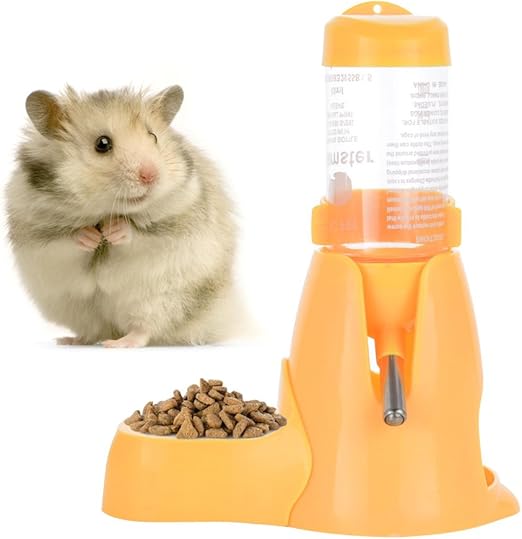Automatic Water Bottle Drinking Feeder Dispenser Bottle 80ML with Food Feeder Station bowl Pet Container for Small Animals(Yellow)