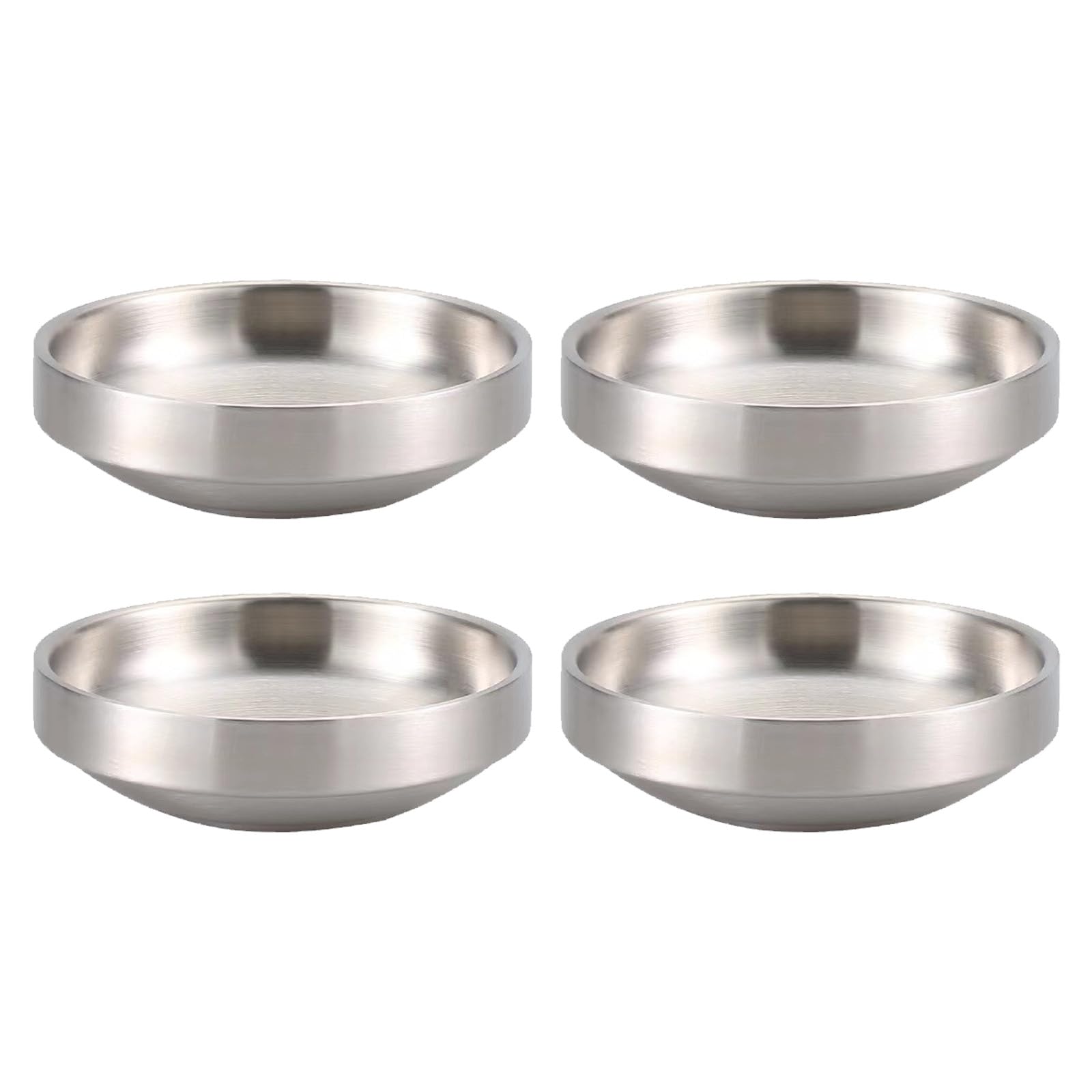 Elnwnnkc 4Pcs Double Layer Round Plate Sauce Condiment Dipping Bowl Small Appetizer Plate Stainless Steels Seasoning Dishes Round Seasoning Dishes