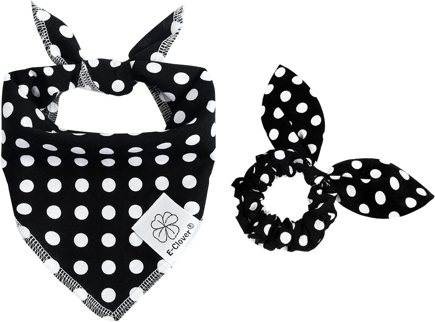 Dog Bandanas & Matching Scrunchie Set Polka Dot Dog Bandana Scarf Bibs with Bow Knot Scrunchies for Small Dogs & Owner Mom