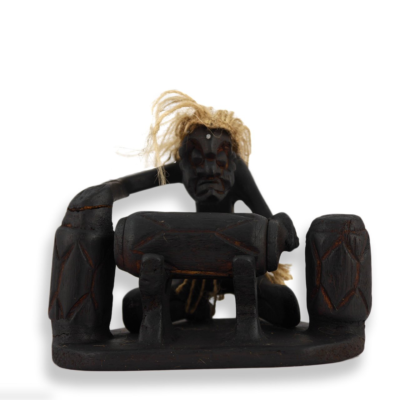 ART-CRAFT AS010 Asmat Musiker mit Schlagzeug aus Holz dunkel