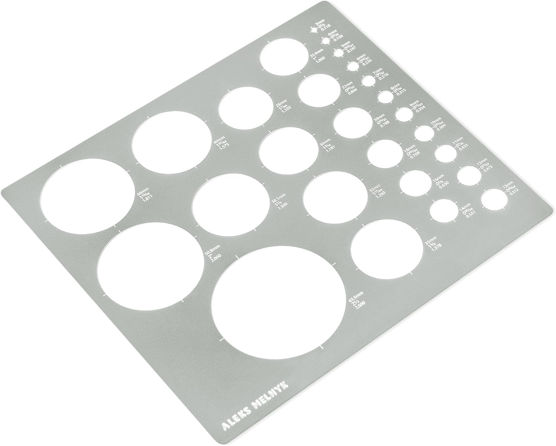 Aleks Melnyk #200 Metal Circle Template metric, Jewelry Round Stencil, Geometric Ruler Artist Design Drawing Tool, Lapidary, Cabochons, Circular Stencil for Painting on Wood