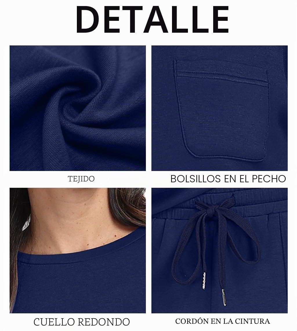 GRECERELLE Conjunto completo de chándal para mujer, de manga larga, para otoño, ropa de descanso, ropa deportiva, casual, cuello redondo, tops y pantalones de correr con bolsillos