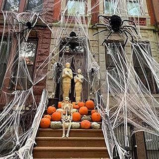 delaimaxiya 1500sqft Halloween Cobwebs Decoration Halloween Spider Web Decorations with 100 Black Spiders for Indoor & Outdoor Halloween Decorations(300g Spider Web)