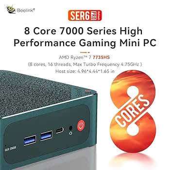 ミニPC Beelink SER6 pro Ryzen7 7735HS 1TB Beelink Mini PC, AMD Ryzen 7 7735HS do 4.7GHz, Gaming Mini