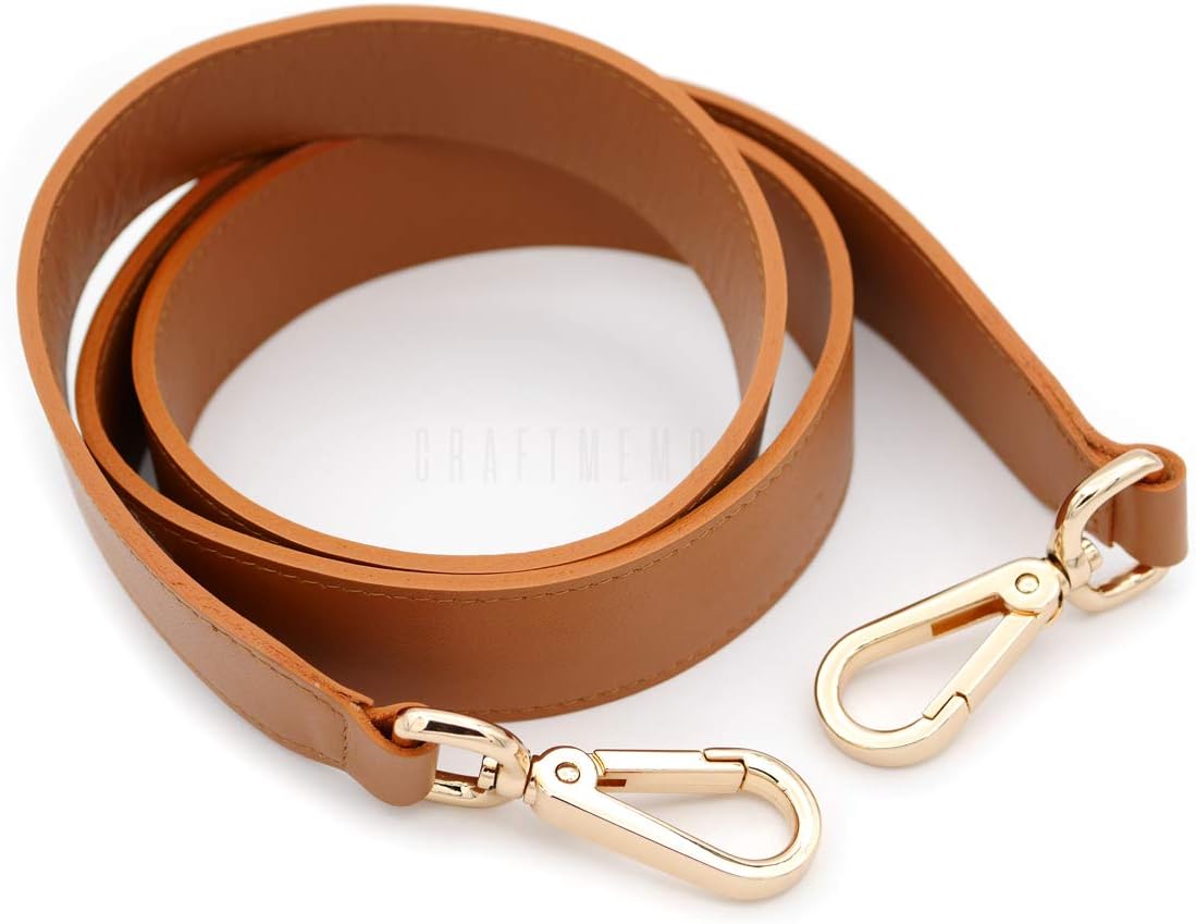 CRAFTMEMORE Bag Handle Replacement Genuine Leather Purse Strap for Handbag Tote Briefcase GL018 (Brown Strap, Gold Clasp)