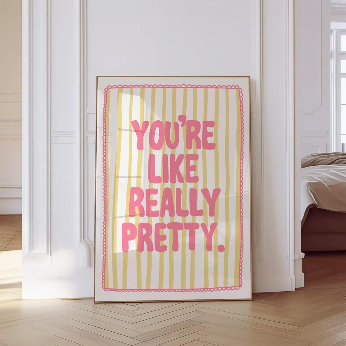 You're Like Really Pretty Trendy Bathroom Wall Art Poster Yellow Pink Quote Prints Funky Canvas Painting For College Bathroom Dorm Room Decor Unframed