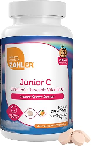 Zahler Junior C Advanced - Vitamina C masticable para niños, vitaminas para niños con delicioso sabor a naranja, vitamina C Kosher Kids para