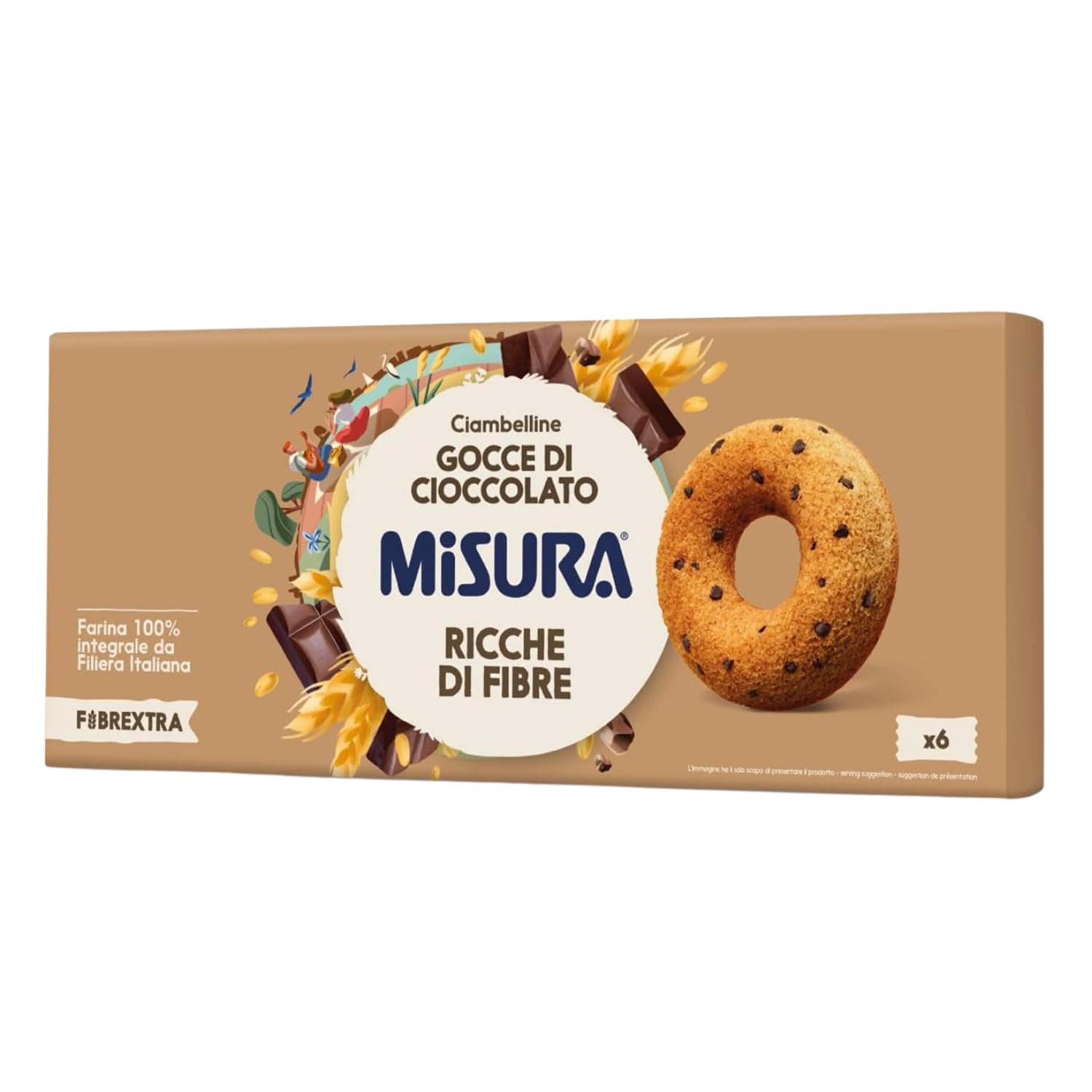 Ciambelline Integrali con Gocce di Cioccolato – 230g – Snack Dolce Ricco di Fibre con Farina Integrale – Variazioni 4/8/12 Pezzi (12 PEZZI)