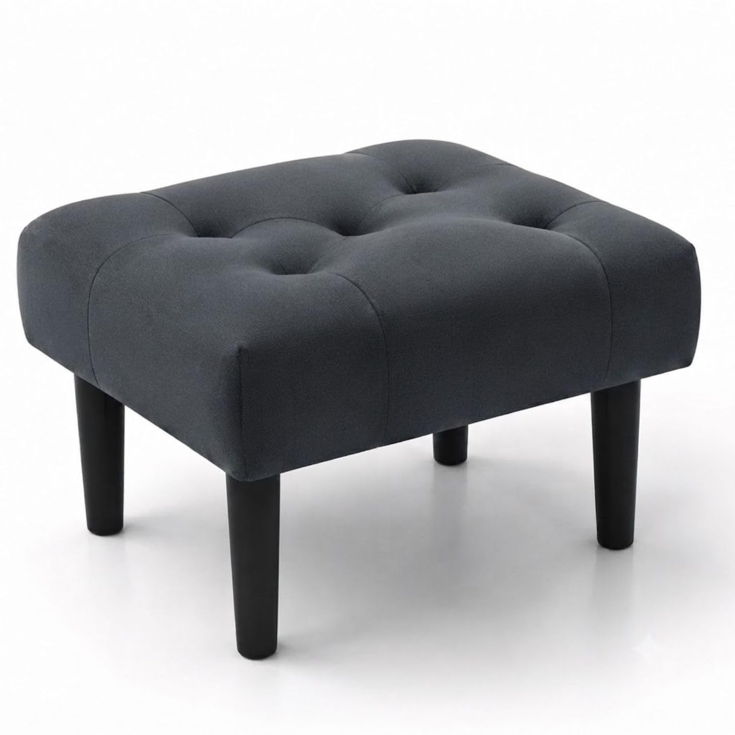 Upholstered Foot Rest Ottoman Stool with Wooden Legs, Tufted Footstool for Living Room, Bedroom, Makeup Vanity, Entryway, Comfortable Footrest Bench, Modern Accent Ottoman (Grey)-image-1