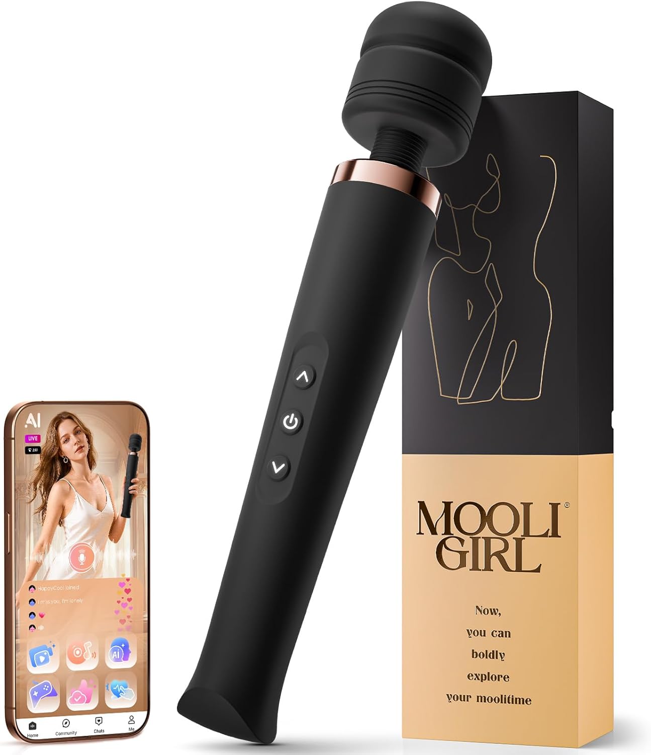 MOOLIGIRL Sex Toys Women, Adult Toys App Control, Powerful Quiet Motor, Vibrator Wand 4 Speeds & 5 Vibration Patterns, Cordless & Waterproof Wand Massager for Solo & Couple Stimulation