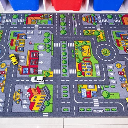 Children's Play Village Mat Town City Car Roads Rug 100cm x 165cm (3'3" x 5'5") — image 1