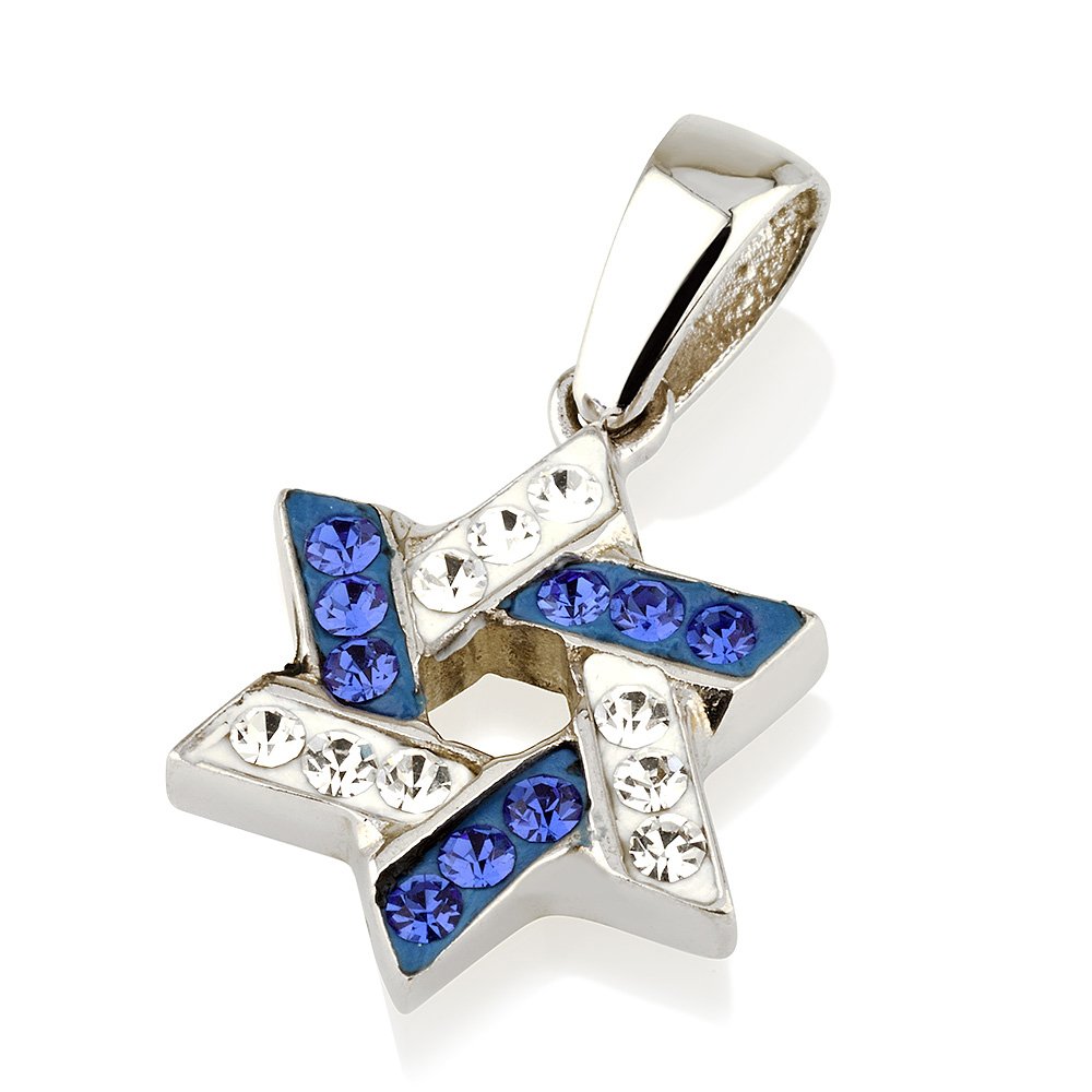 Stella di David ciondolo con bianco & blu pietra preziosa collana in argento 925 e