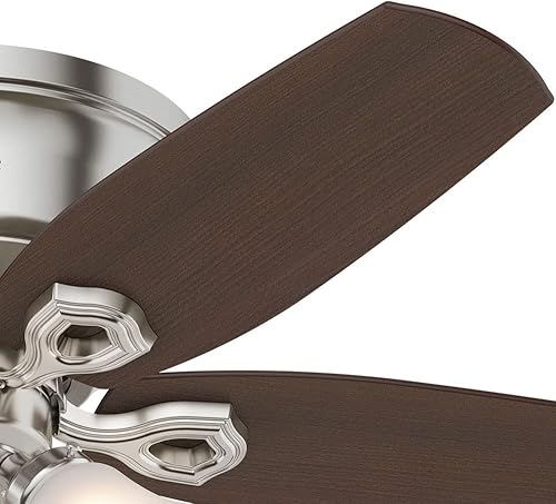 Miniatura 8 de Hunter Ventilador de techo tradicional de perfil bajo de 42 pulgadas en bronce nuevo, adaptador de tres luces con carcasa de vidrio blanco