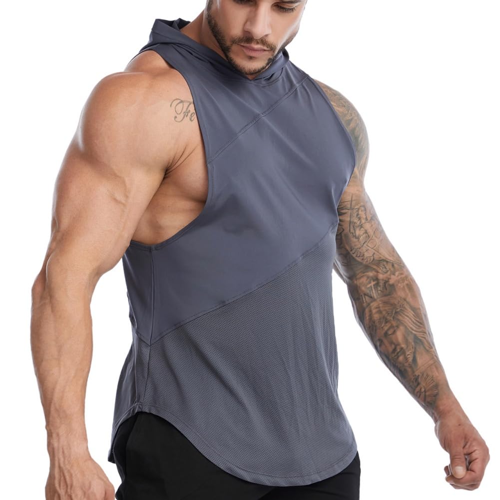 Convenientto 3-pak koszulek treningowych bez rękawów z kapturem, męskie odprowadzające wilgoć, szybkoschnące koszule bez rękawów, bluzy z kapturem tank topy