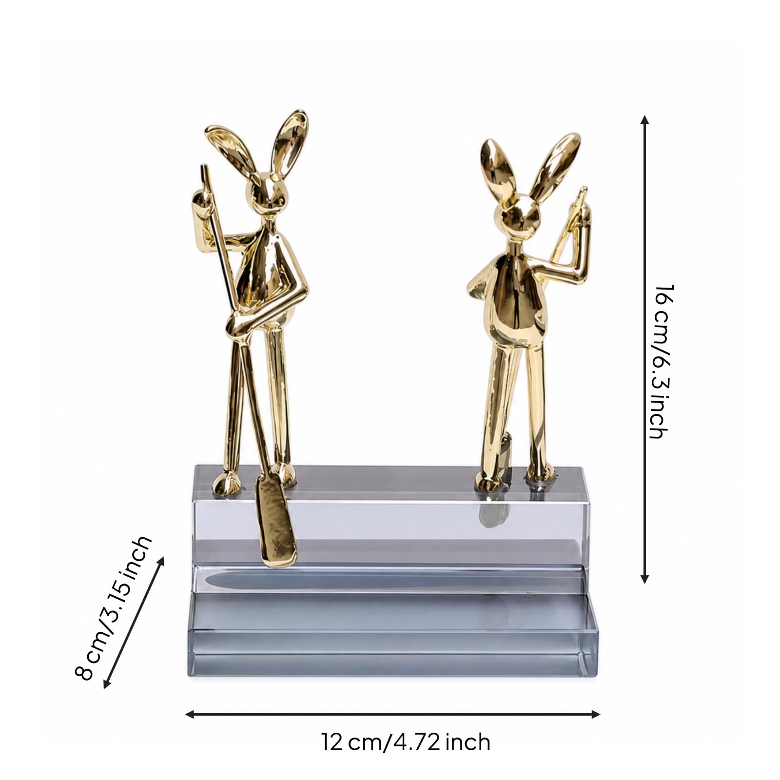 Baoblaze Escultura de Cristal Estatua Figura Adorno Ornamento con Figura Artística de Liebre y Base Clara Que la Luz Metal Pulido de Línea Moderna