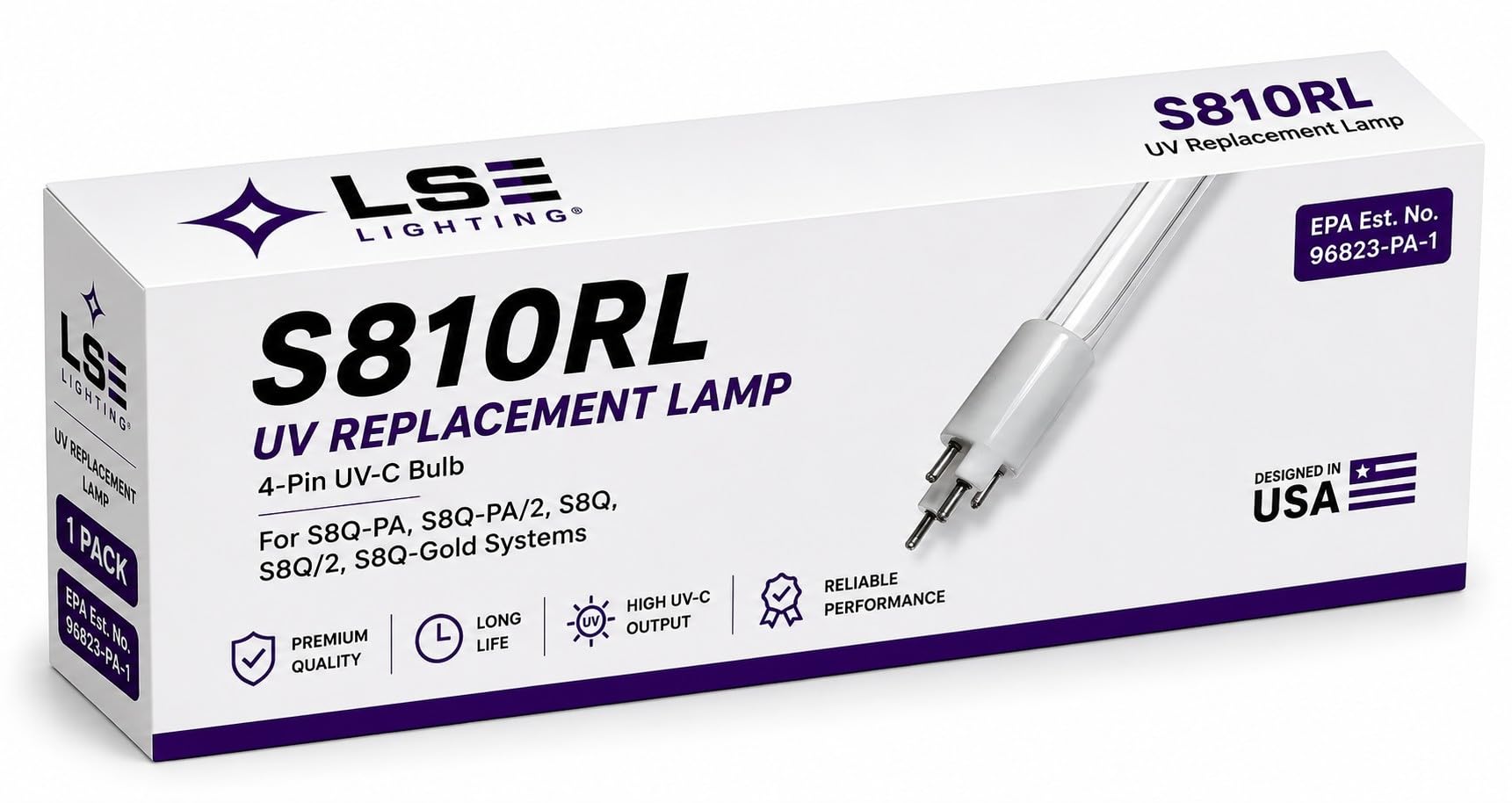 LSE Lighting S810RL 40W 254nm 4-Pin UV Lamp for S8Q-PA SSM-37 Systems | High-output replacement bulb compatible with S8Q-PA and SSM-37 UV systems; 4-pin design; designed in USA. product thumbnail 3