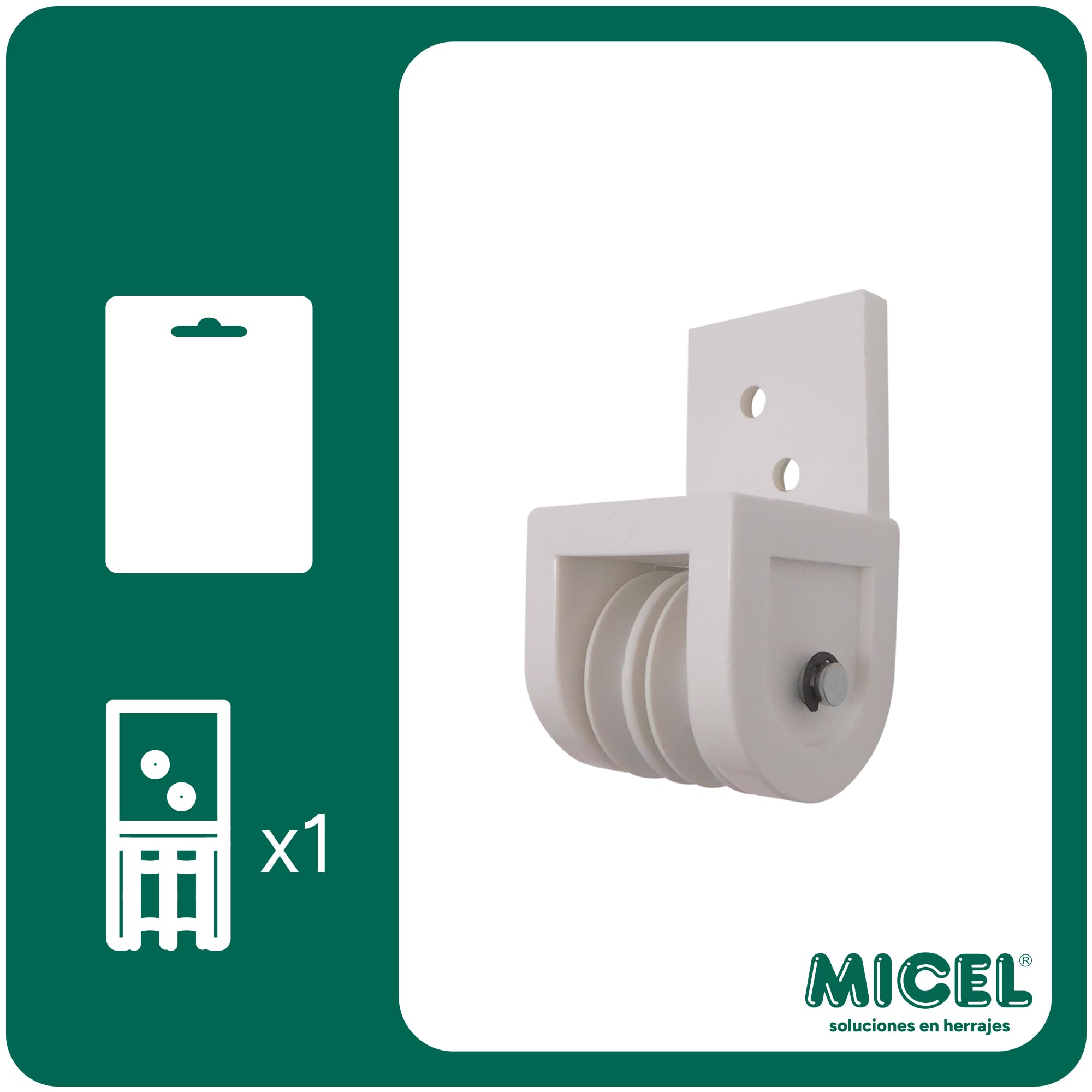 MICEL - 92579 - Poulie avant pour pergola, pour retour avec double corde de 8 mm, couleur blanche, 43 x 42 x 78 mm