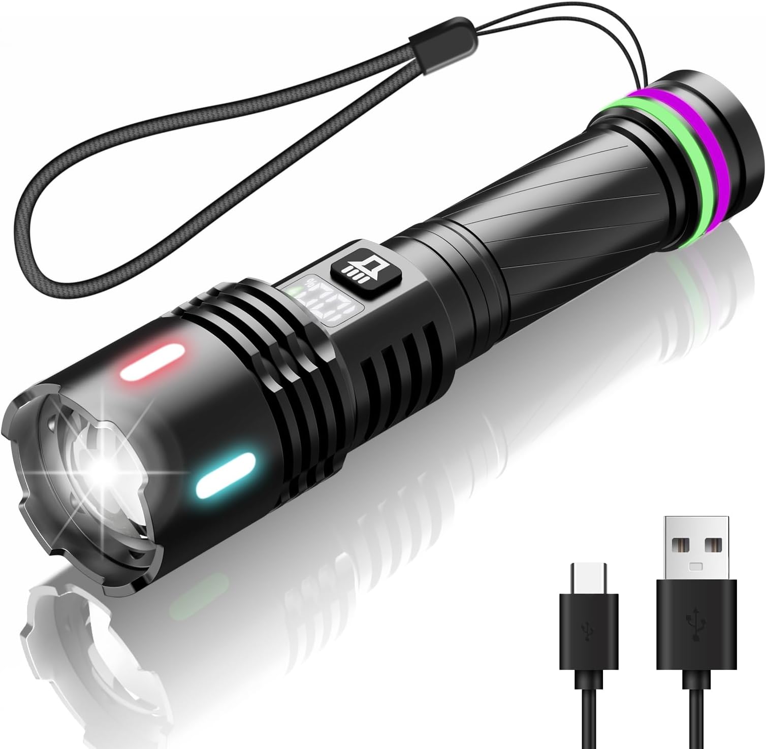 Rechargeable Flashlights High Lumens, Powerful 3 Modes Super Bright Flash Light with LCD Digital Display, Adjustable Waterproof Handheld Led Flashlights for Emergencies Camping Home Outdoor