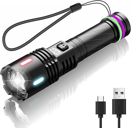 Linternas recargables de alto lúmenes, potentes 3 modos de luz de flash súper brillante con pantalla digital LCD, linternas LED de mano ajustables