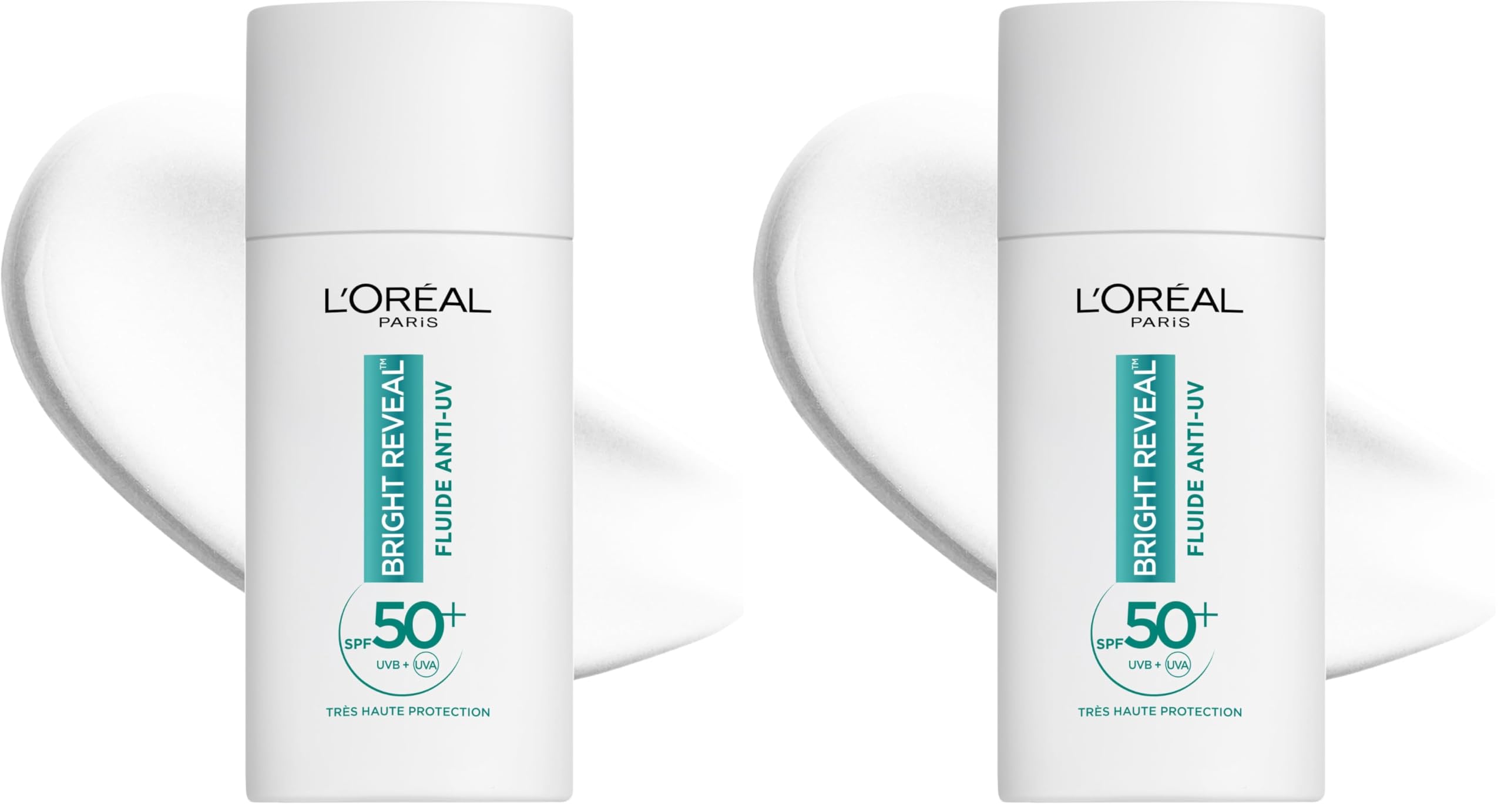 L’Oréal Paris - Fluide Anti-UV SPF50+ - Enrichi en Niacinamide - Protège & Corrige les Taches - Pour Tous Types de Peau - Bright Reveal - 50 ml (Lot de 2)