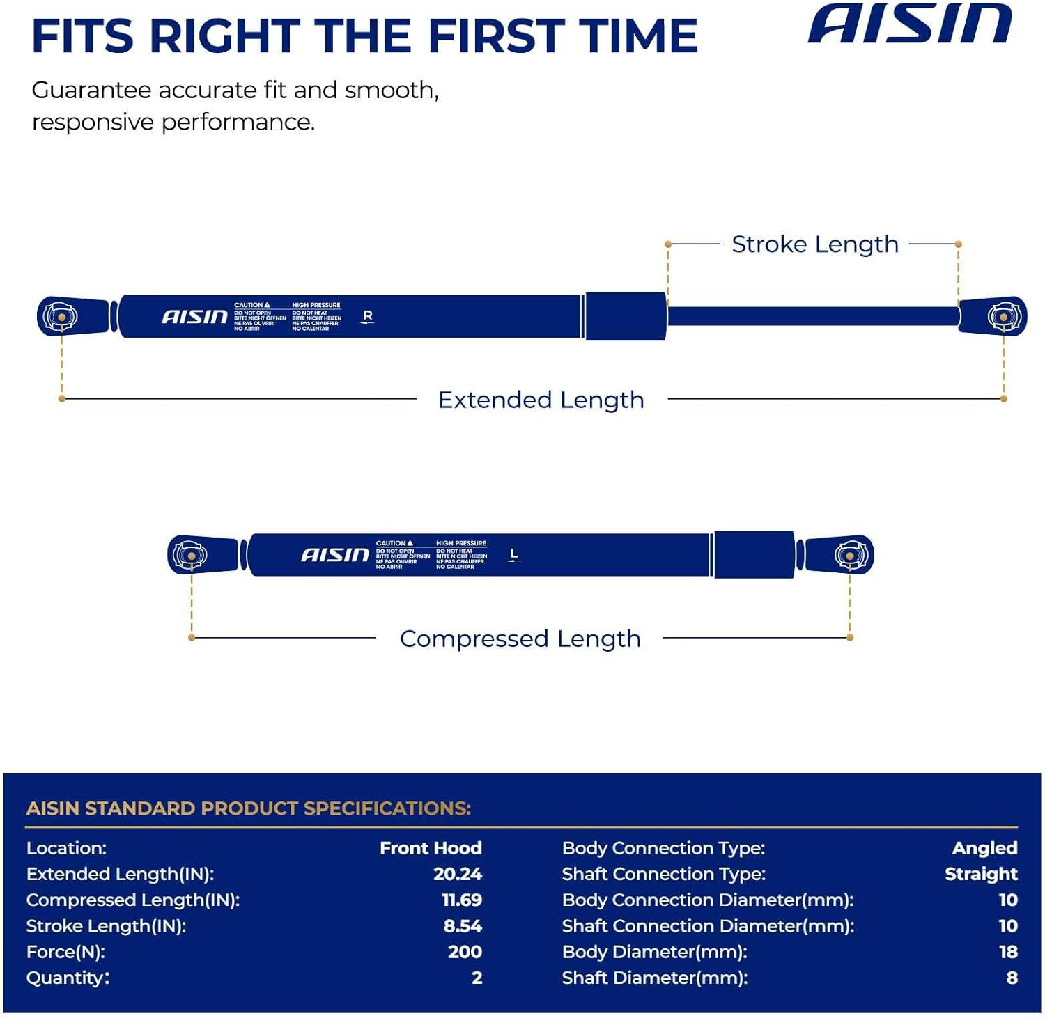 AISIN AFTERMARKET GAST-01154 Front Hood Lift Supports Shock Struts - Compatible with Lexus RX350 RX450h 2010-2015 - Set of 2