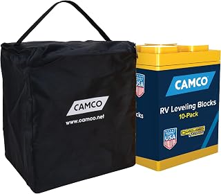 Camco RV Leveling Blocks - Features Interlocking Nested Design & Storage Bag for RV Storage and Organization - Each Leveling Block Measures 8.5" x 8.5" x 1" - 10-Pack, Design May Vary (44510)