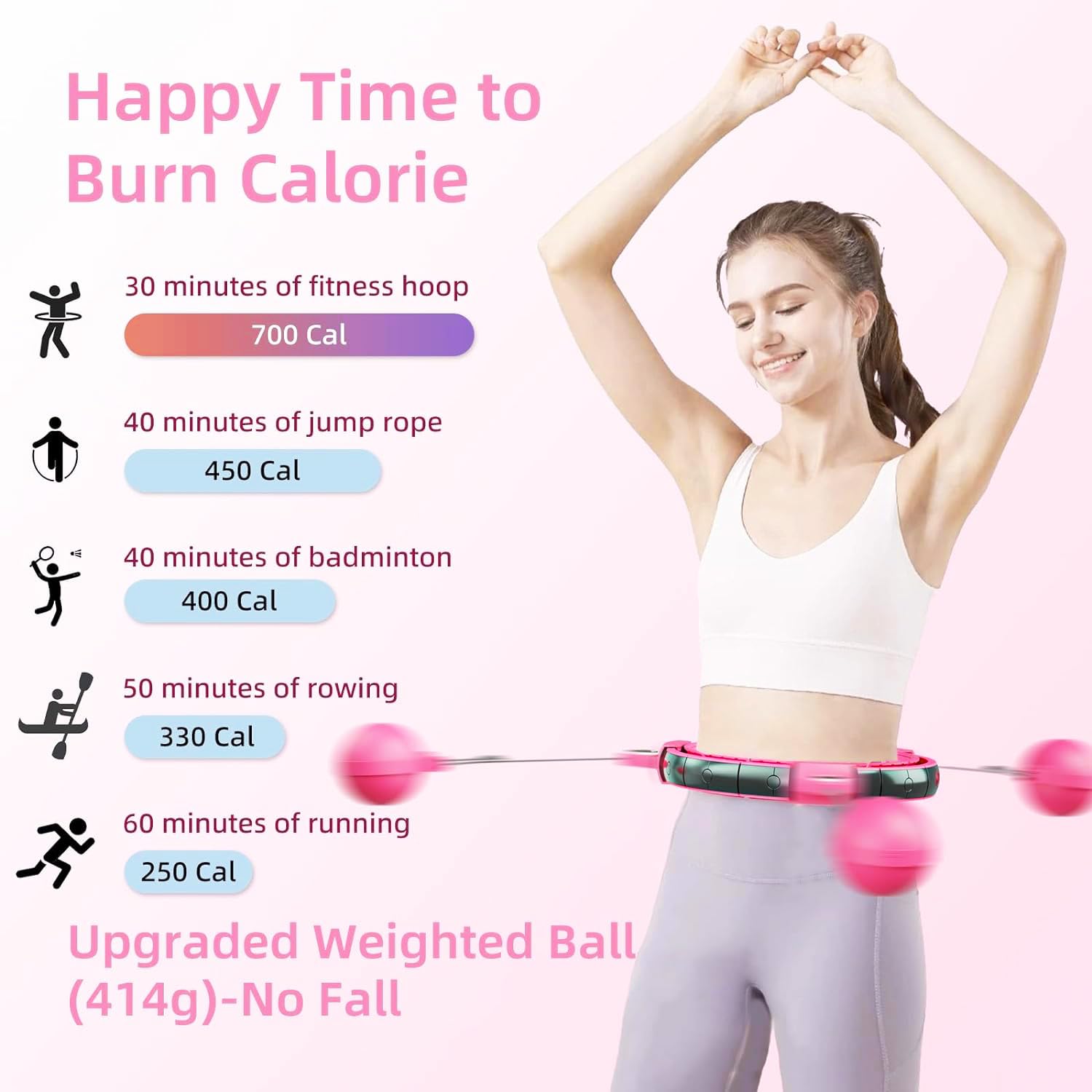 Hula Hoop intelligente con palla di peso, hula hoop per adulti con magneti per massaggi, contatore LED intelligente, ruote silenziose, cerchi Hoola rimovibili a casa, allenamento addominale