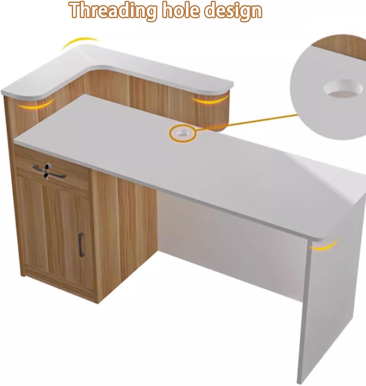 Reception Desk with Counter, L-Shap Cashier Front Desk, Checkout Counter, Reception Counter Desk with Lockable Drawers, for Salon Reception Room Checkout Office(Gray,100cm/39.3in)