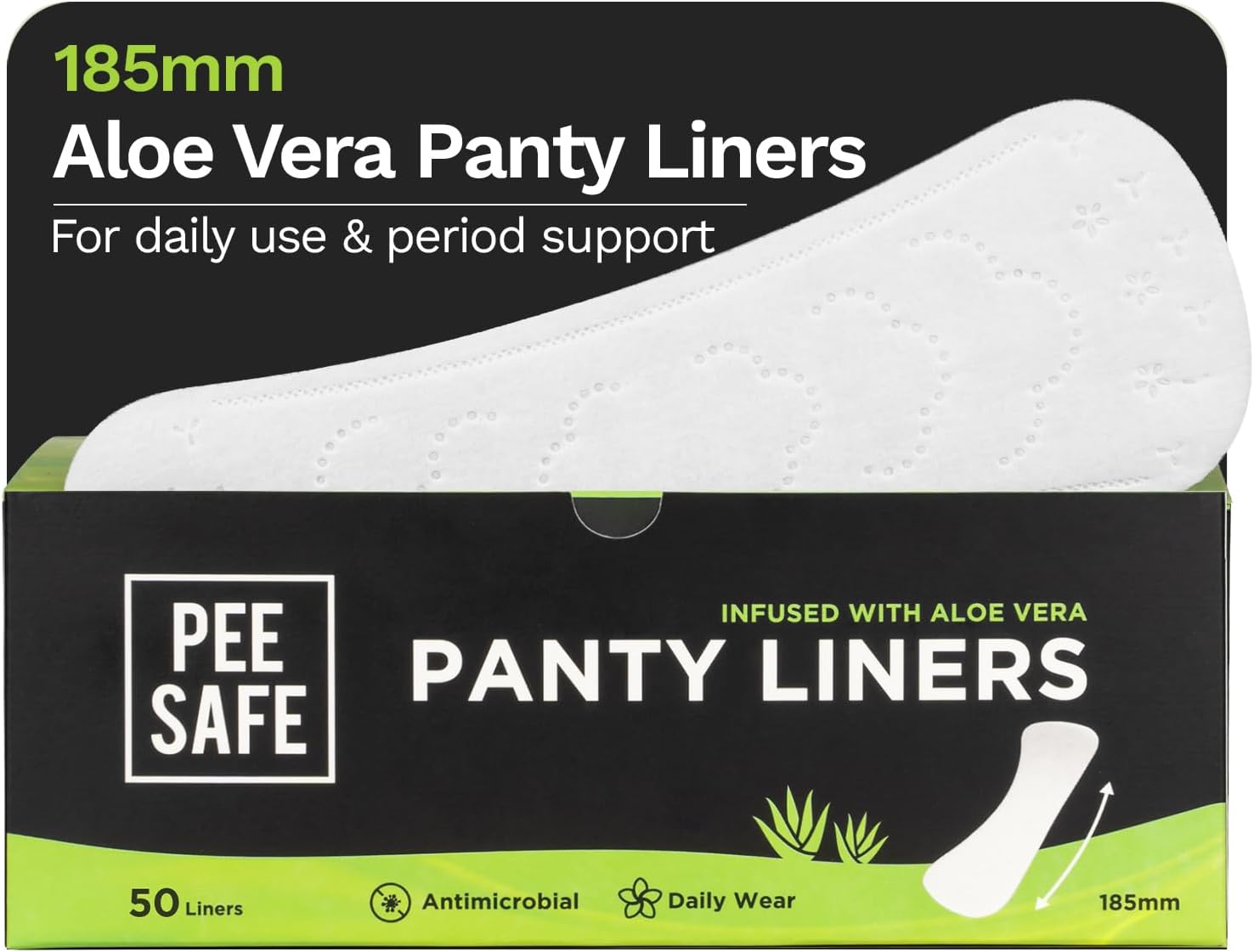 PEESAFE Panty Liner for Women Feel Fresh-50 Liner | Aloe-Vera Infused Liners | Curvy Design for Comfort | Organic Panty Liners | Eco Liners - 185mm