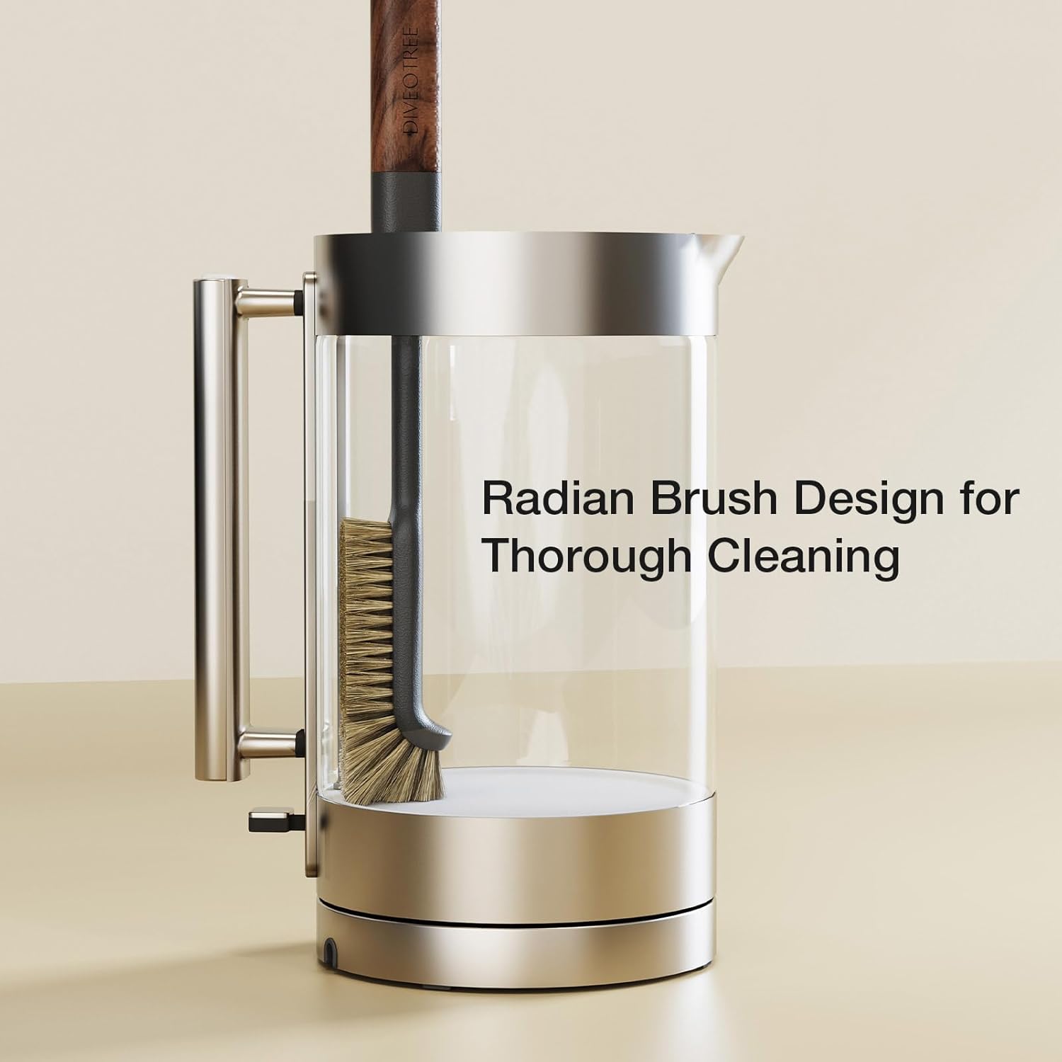 Cleaning Brush, Diveotree Hard Bristle Brush for Deep Cleaning Grout, Sink, Cup, Teapot, Bottle, Blender, Multi-Purpose Brush wih Long Handle for Kitchen (Brown)