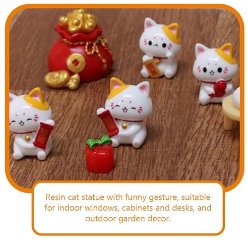 HEMOTON 12 Stück Miniatur GlüCkskatze Figuren, Harz Katzenfiguren für Mikro-Landschaft, Garten, Blumentopf Dekoration, Handgefertigte Maneki Neko Statuen