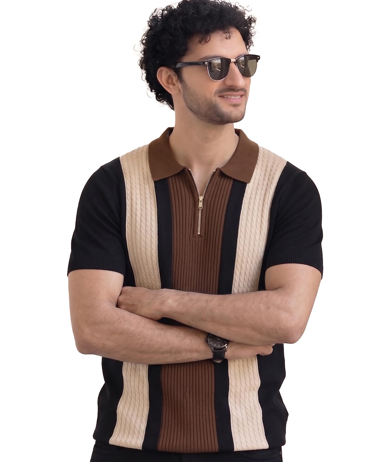 ausk Men's Zip Collar Polo Tshirt | Cotton Rich Material | Half Sleeves | Modern Knit Panel Work | Regular Fit-picture-11