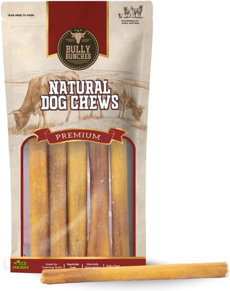 Bully Bunches Premium 6 Inch Standard Odour-Free Bully Sticks for Small to Medium Dogs & Puppies - Long Lasting Chews For Oral Care - All Natural, Single Ingredient Beef Dog...