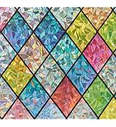 Lifetree Stained Glass Window Film: 3D Rainbow Window Film Privacy self Adhesive No Glue Window P...