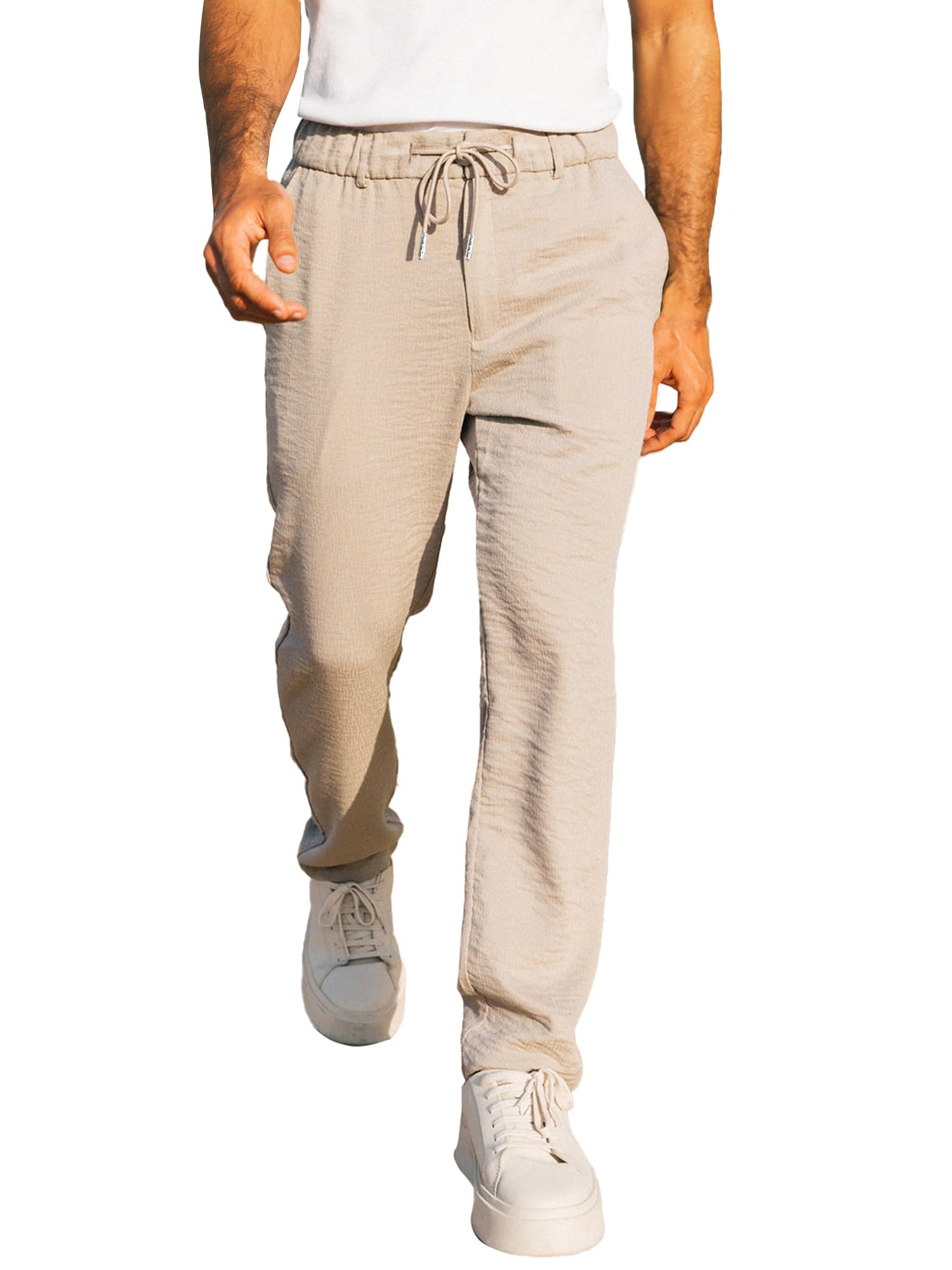 JMIERR Men's Casual Drawstring Pants Elastic Waist Lightweight Pant Summer Beach Trouser with Pockets