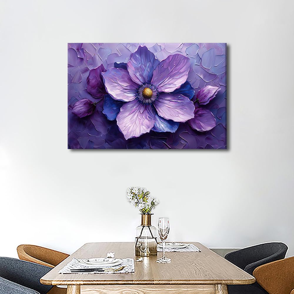 TISHIRON 1 Panel Canvas Print Art Elegant 3D Flower Posters Modern Wall Art for Bedroom Living Room Wall Decorative 3D Artwork Wooden Framed Gallery-Wrapped Ready to Hang - Image 2