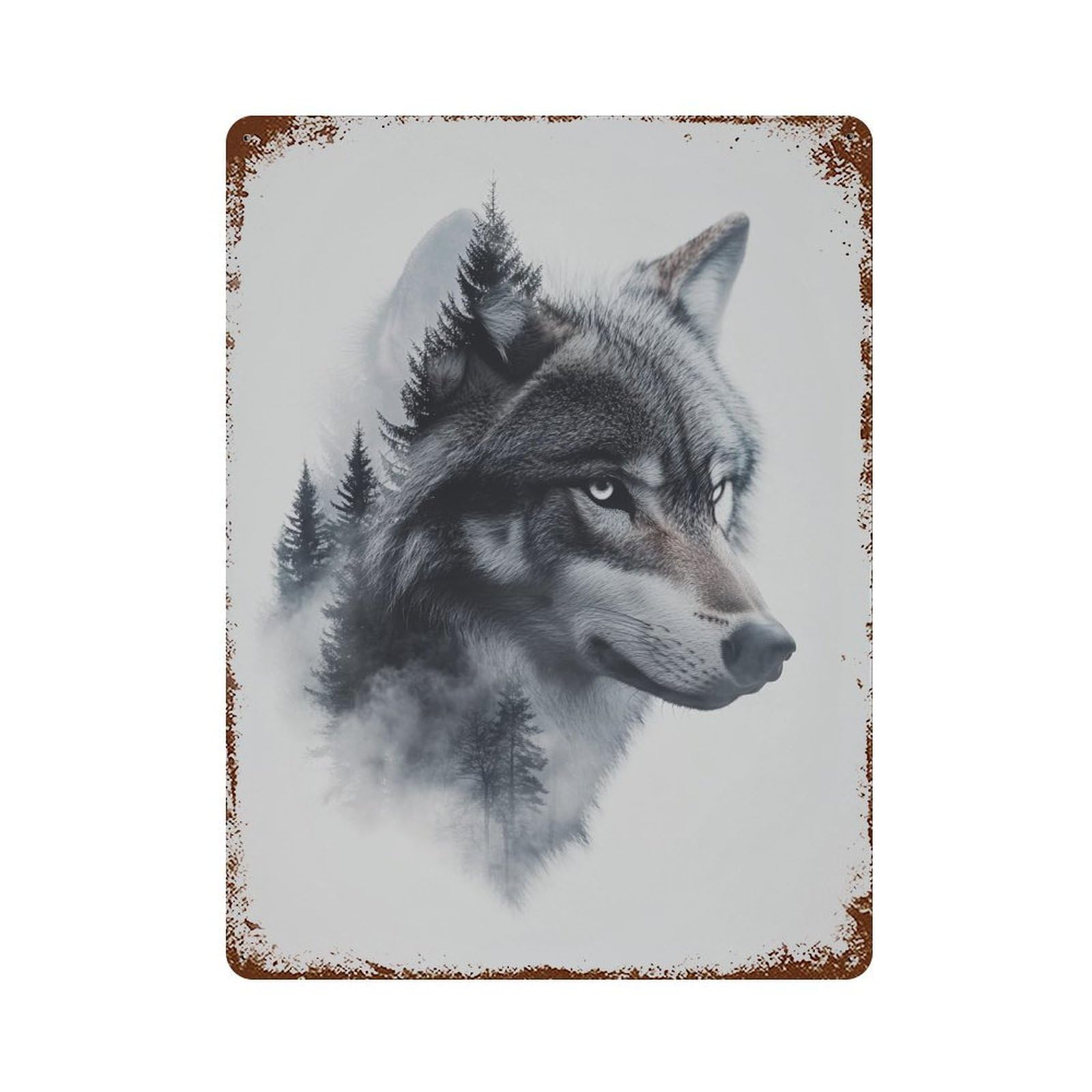 Garage Style Wolf Forest Profile Weathered Tin Sign 15.7"x11.8", Farmhouse Wall Decor for Bar And Workshop