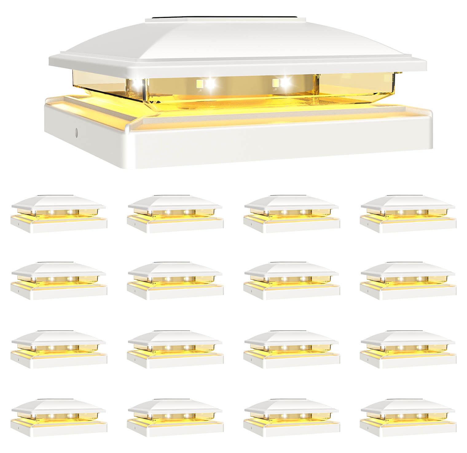 VOLISUN Solar Post Cap Light Outdoor Waterproof 16pack White,Solar Fence - Post Lights for 4x4 5x5 6x6 Wooden/Vinyl Post,White Deck Post Cap Light Solar Powered with Warm White for Garden/Patio/Porch