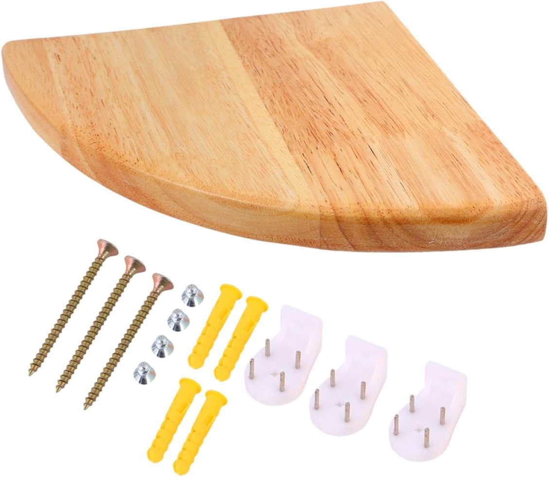 BESPORTBLE Corner Wall Shelf 9.8 Inch Rubberwood Floating Bathroom Storage Rack with Fan-Shaped Sector Design, Wall-Mounted Display and Organizer for Living Room and Toilet