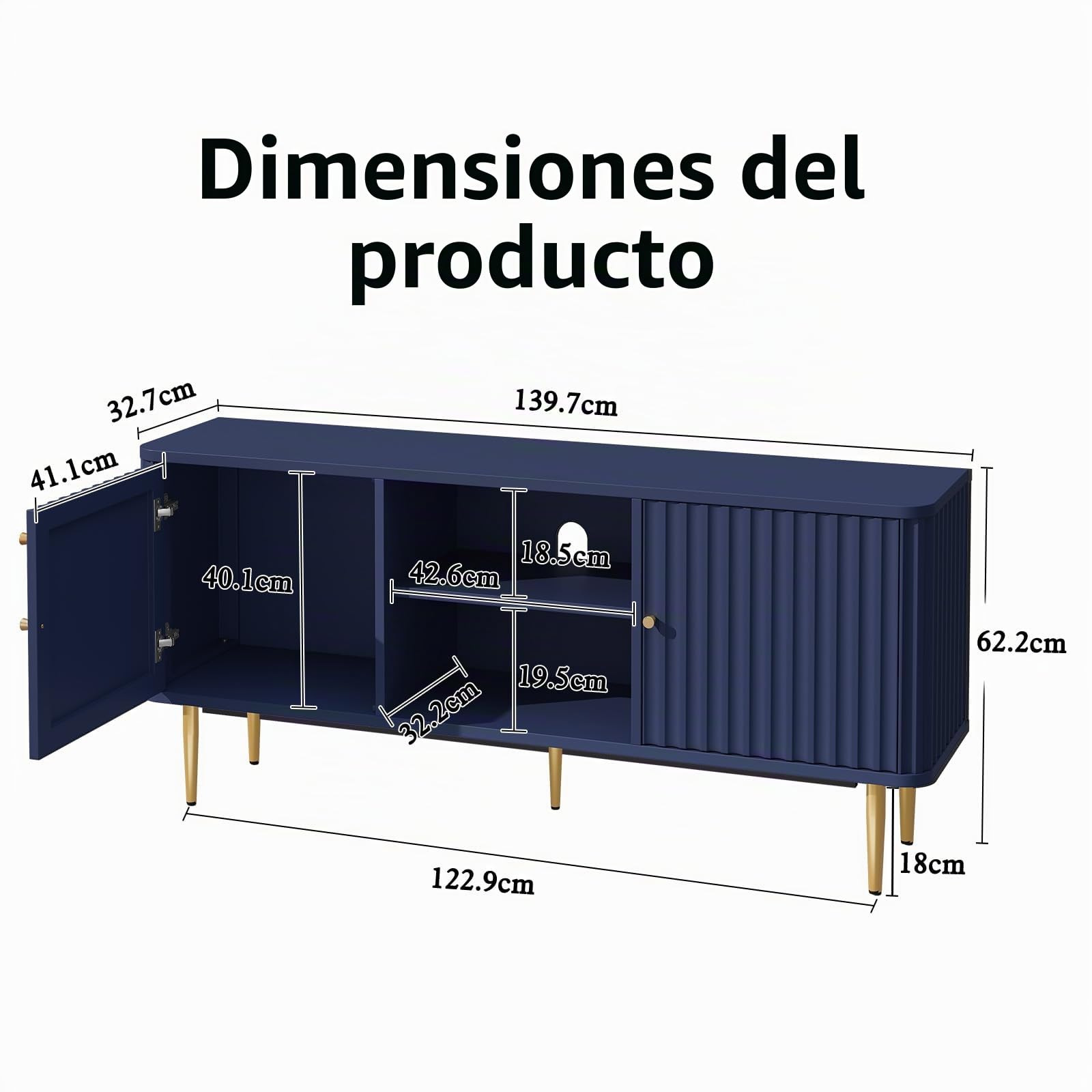 Mueble para televisor-armario de televisión de madera mesa para TV con 2 puertas mueble bajo para televisor estante para TV para sala de estar, comedor, dormitorio, estilo moderno (Azul)