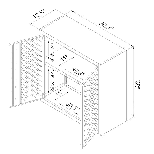 Vista 24 de Manhattan Comfort Fortress - Armario flotante de metal texturizado de 30 pulgadas con estantes ajustables, juego de 1, color blanco