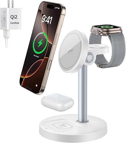 Miniatura 10 de [2025] Estación de carga inalámbrica 3 en 1 para iPhone 16/15/14/13/12, Apple Watch 9/Ultra 2, AirPods | Cargador rápido de 20 W, compatible con