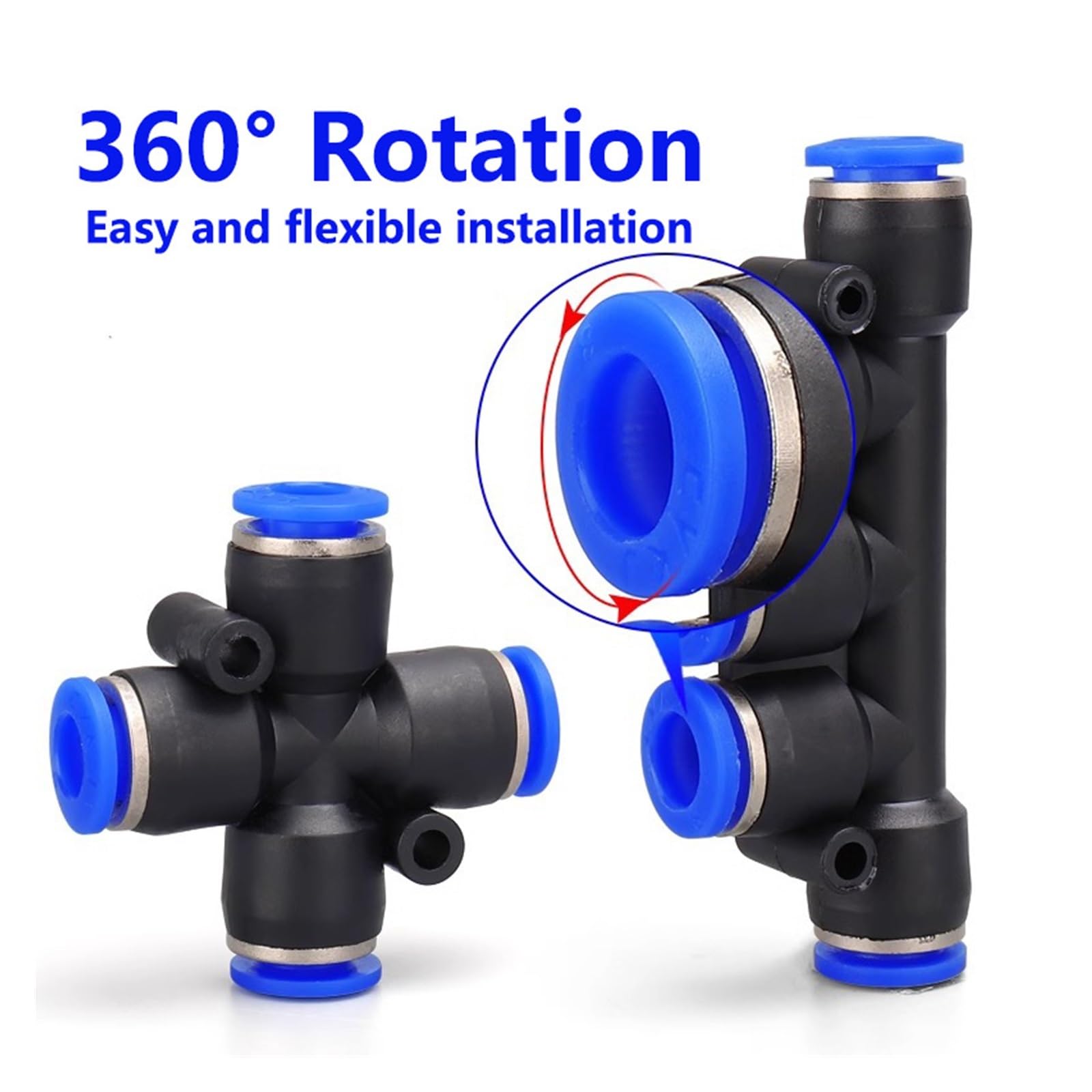 TaoHHU 50 piezas de accesorios neumáticos de plástico de 4 vías y 5 vías PK PZA, conectores rápidos for manguera de agua, empuje de aire rápido de 4 mm, 6 mm, 8 mm y 10 mm(PK-10,50 PCS)
